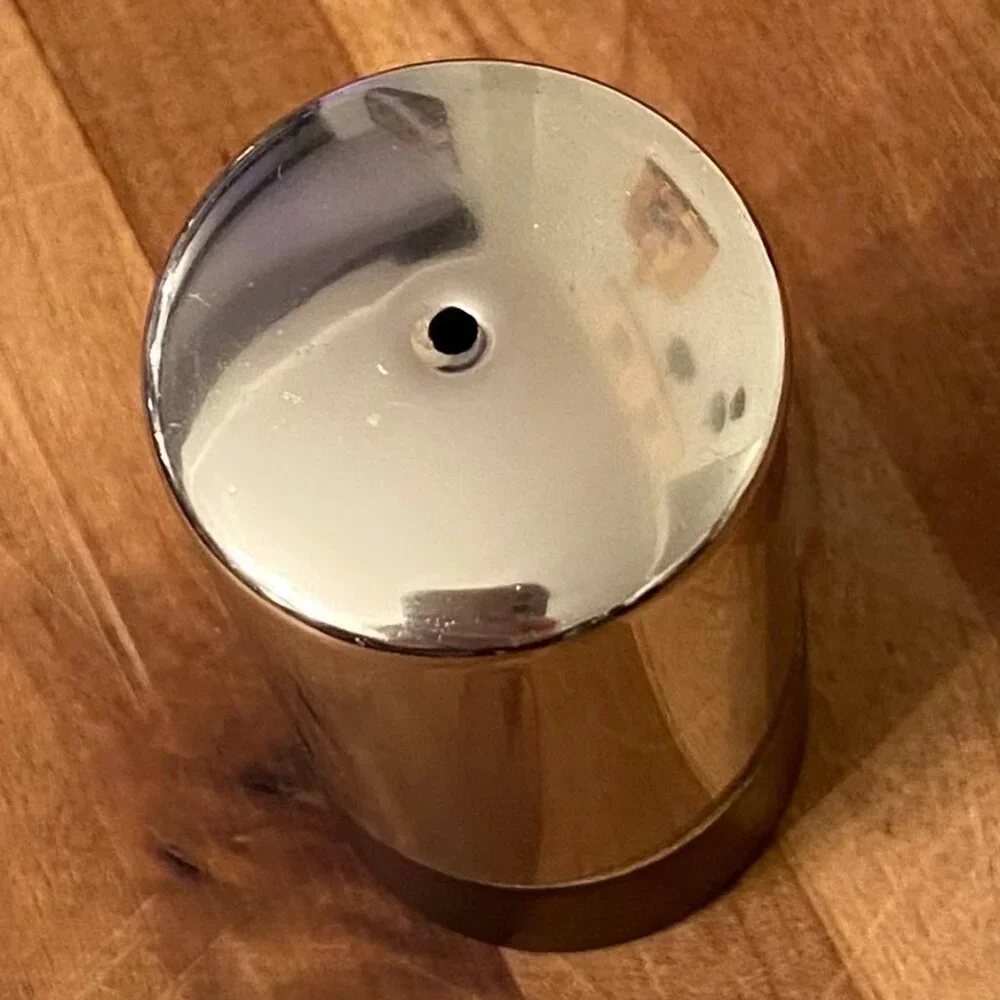 Vintage Salt and Pepper Shakers Set Stainless Steel with Wood Base
